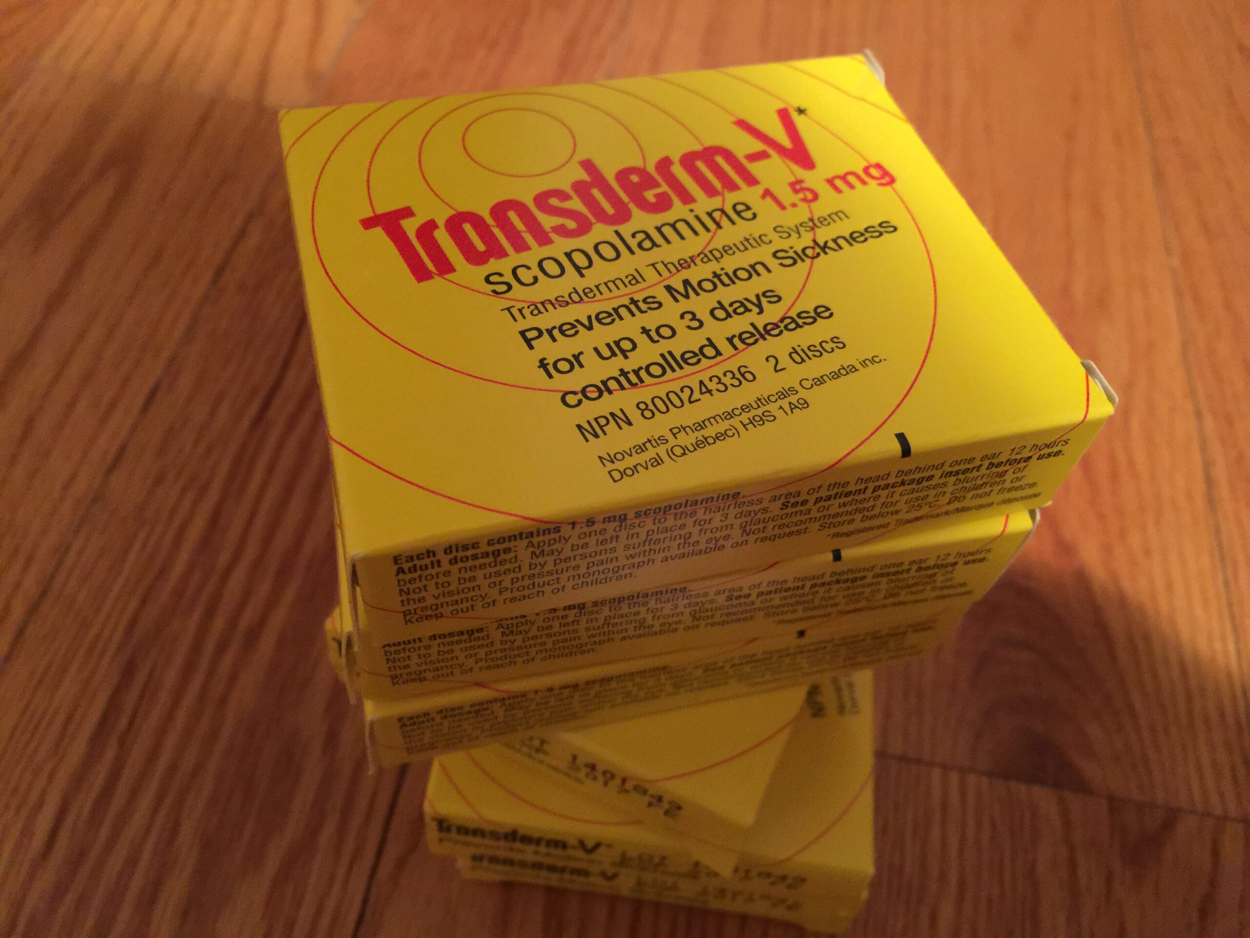 Yellow Transderm Scopolamine packages