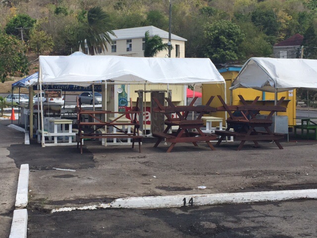 Street food vendors packing up today near Nelson's Dockyard