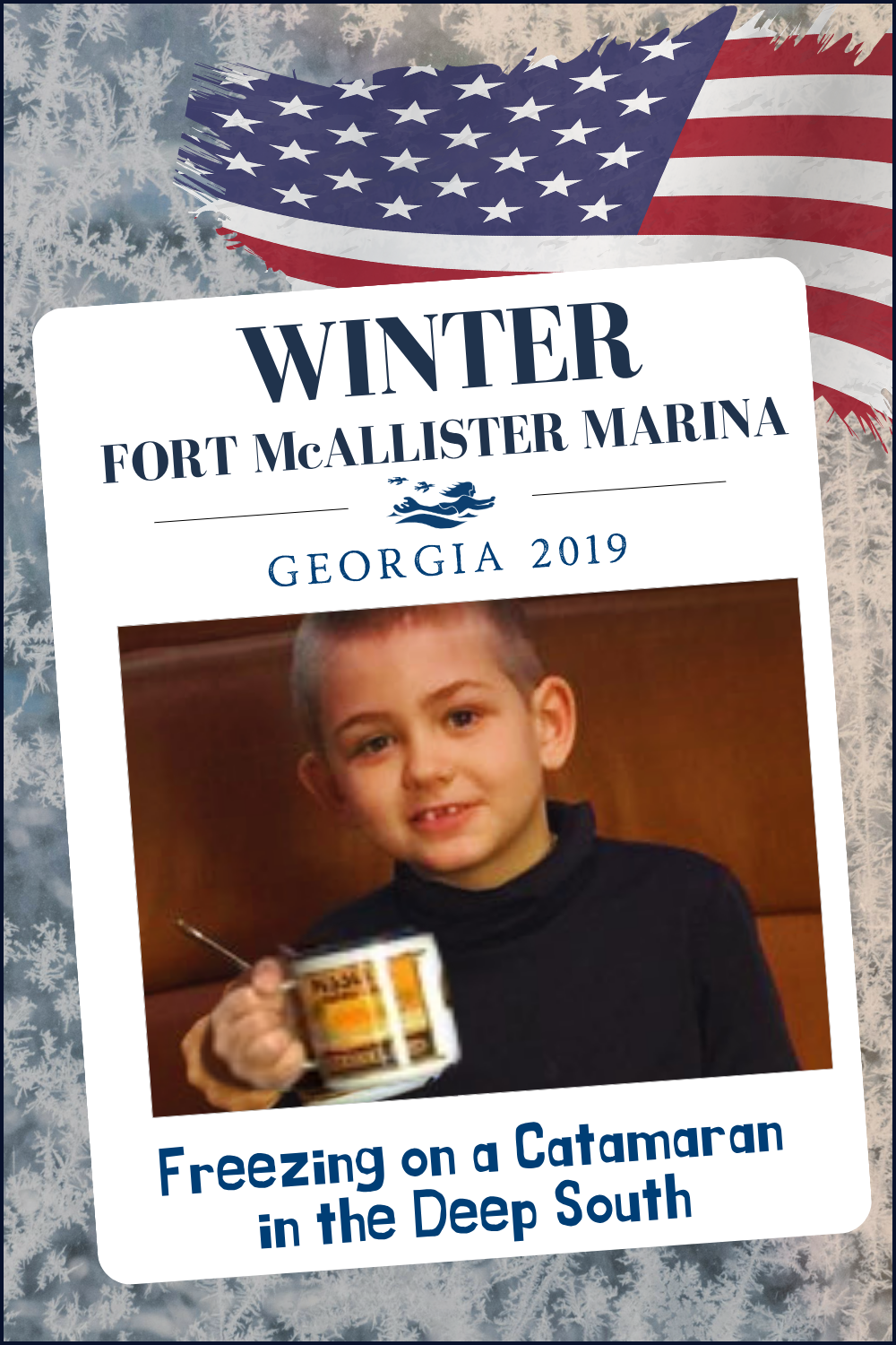 A picture of Henry Escher from SV Aphrodite in below zero freezing temperatures at Fort McAllister Marina, Georgia, USA, where we were caught off guard by the temperatures in the Deep South.