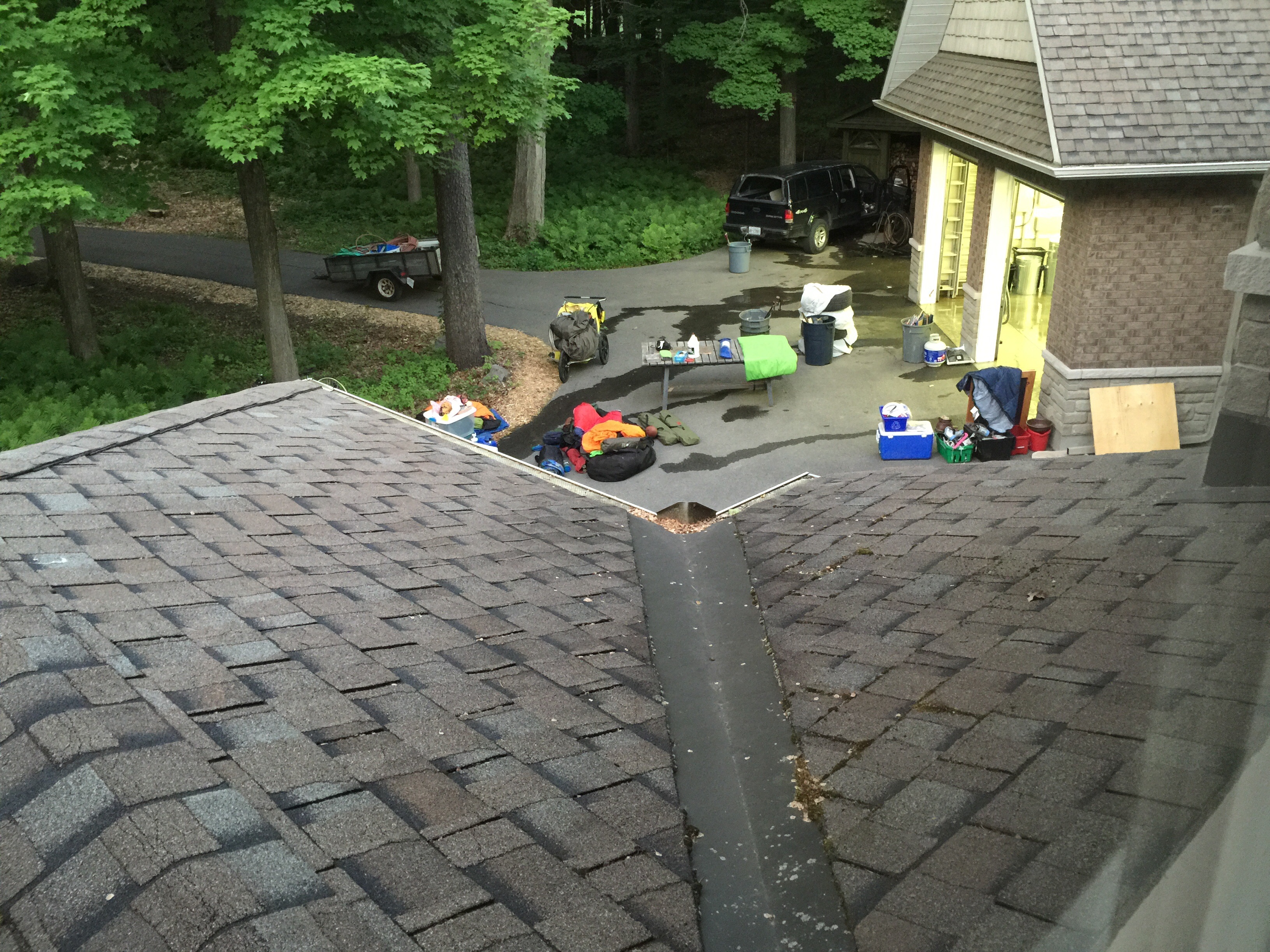 Dusk: our garage contents sits on the driveway, allowing us to clean the garage floor