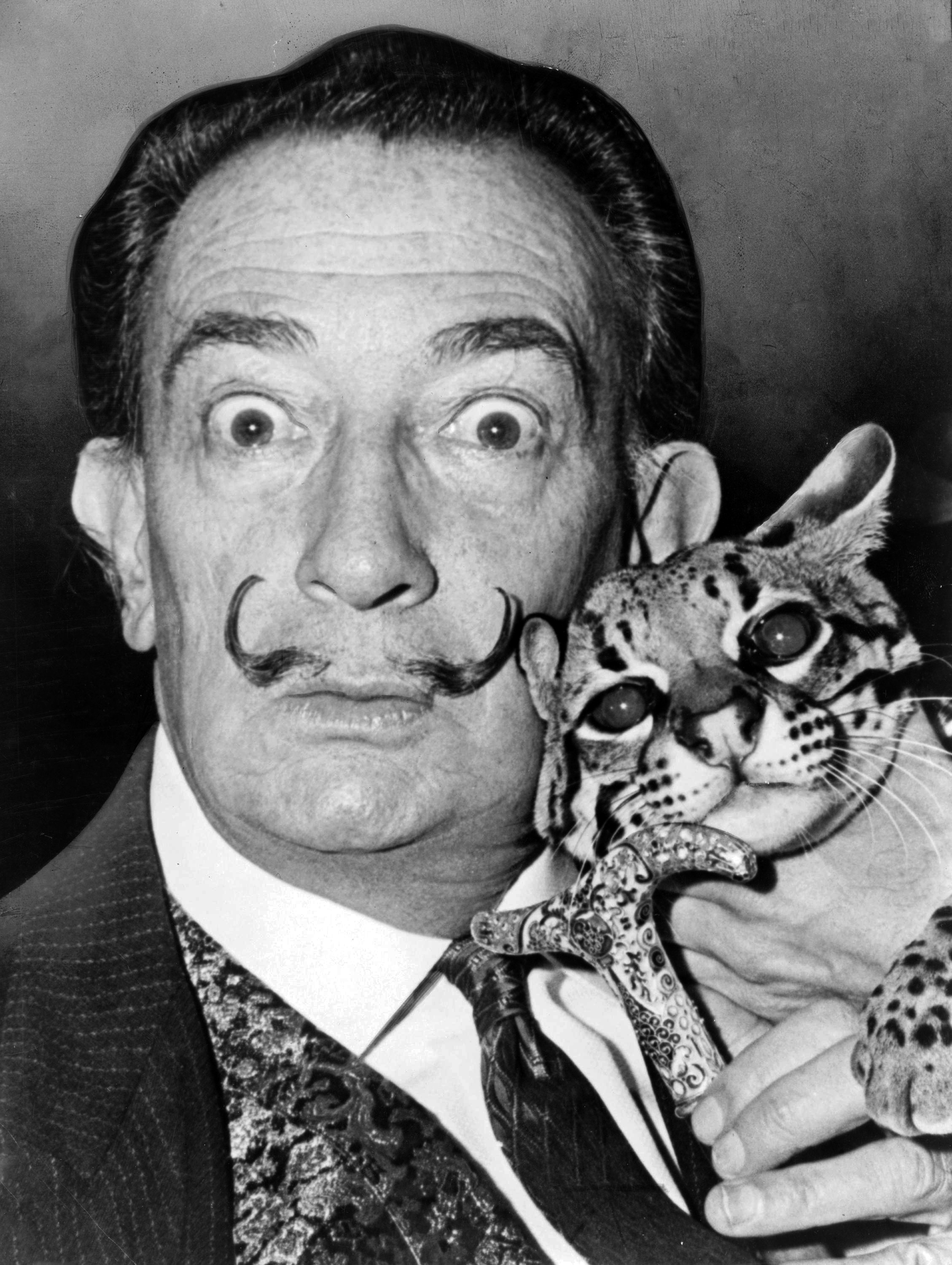 Salvador Dali and his ocelot cat, Babou