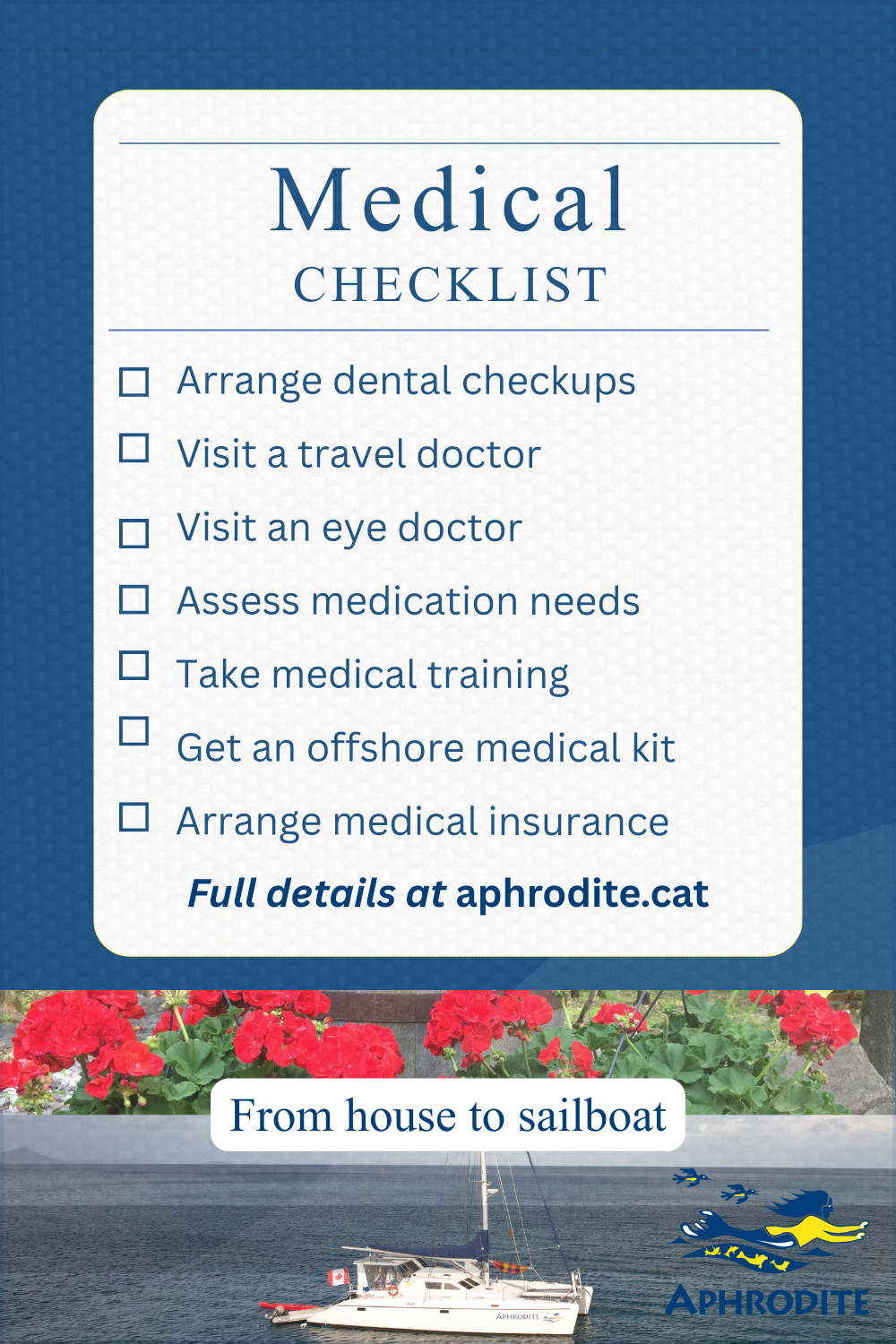 Medical checklist describing factors to consider when moving from house to boat.