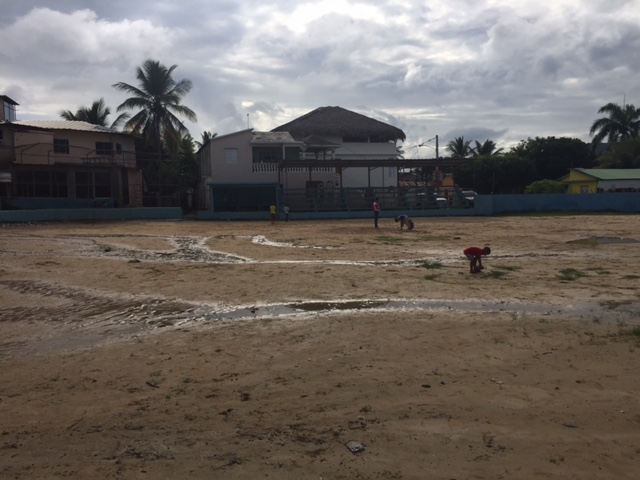 Rain soaked baseball diamond in Luperon, Dominican Republic