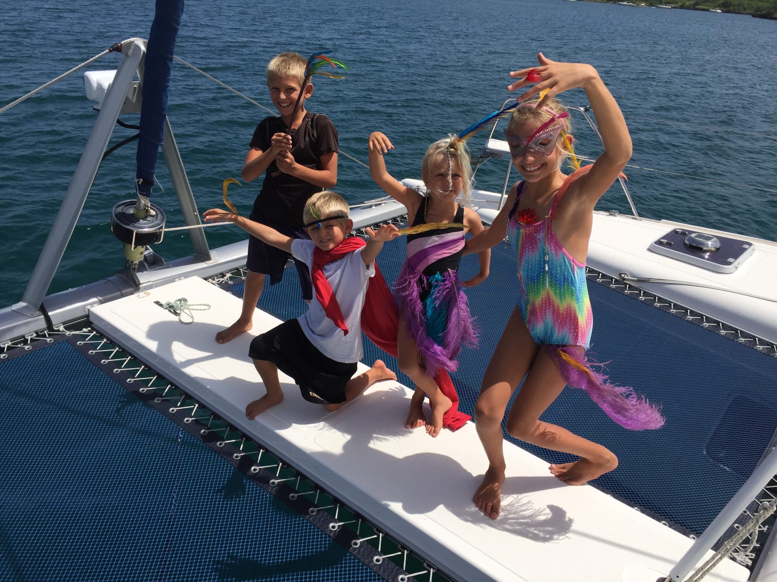 PIcture of the Escher kids on the deck of SV Aphrodite during Grenada Carnival 2017