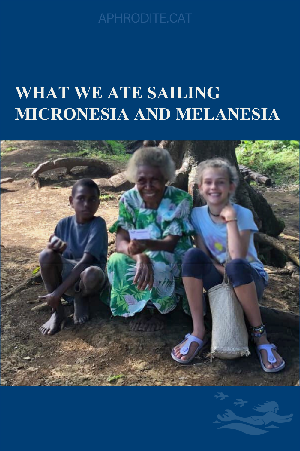 A North Pentecost woman sits with our daughter, Karen and another little boy from  Margaret's village. Margaret is dressed in a Mother Hubbard dress, which is the style that women tend to wear in Vanuatu.