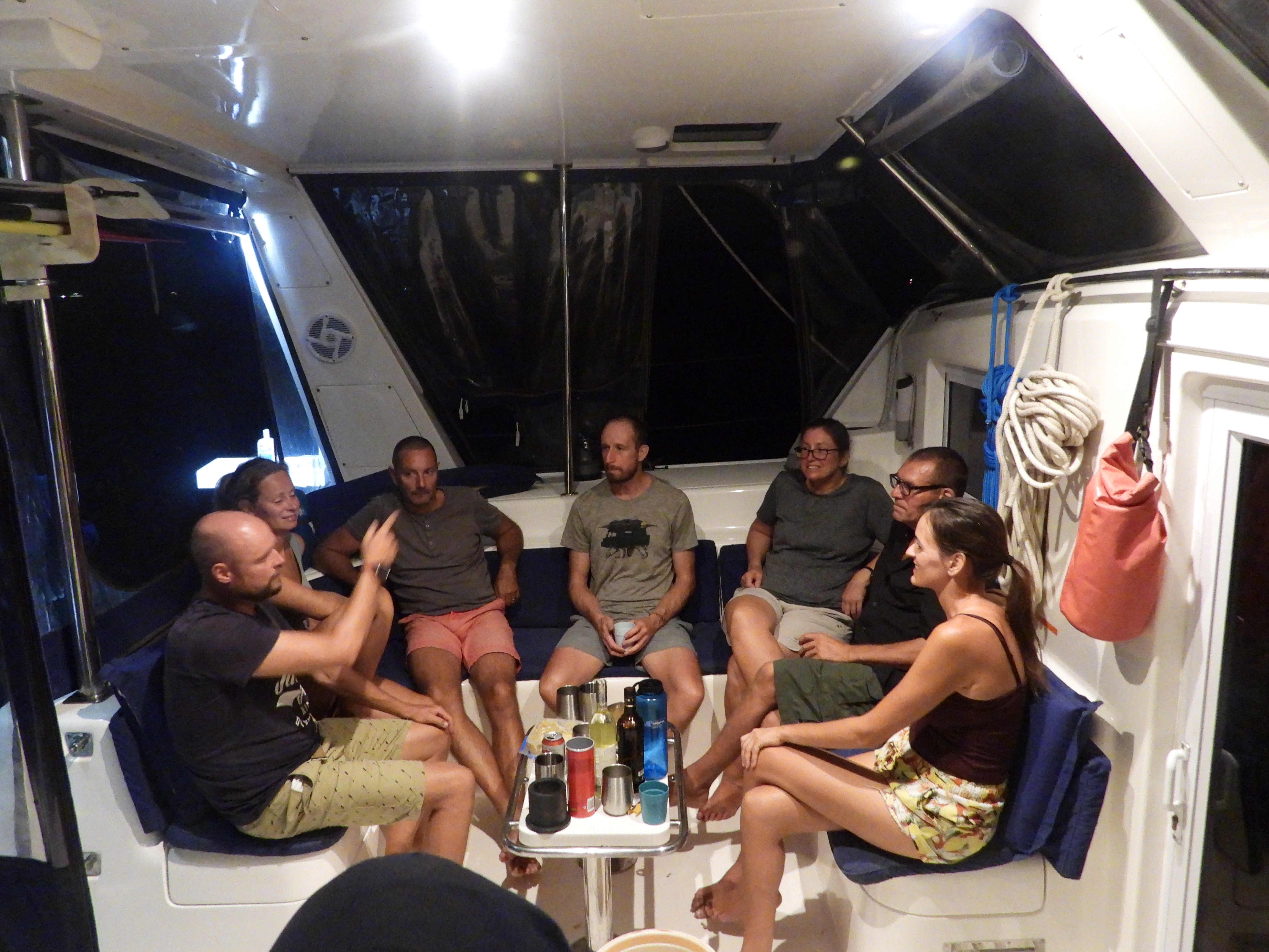 Sailors gather in our cockpit in Panama as we prepare for a Pacific Crossing.