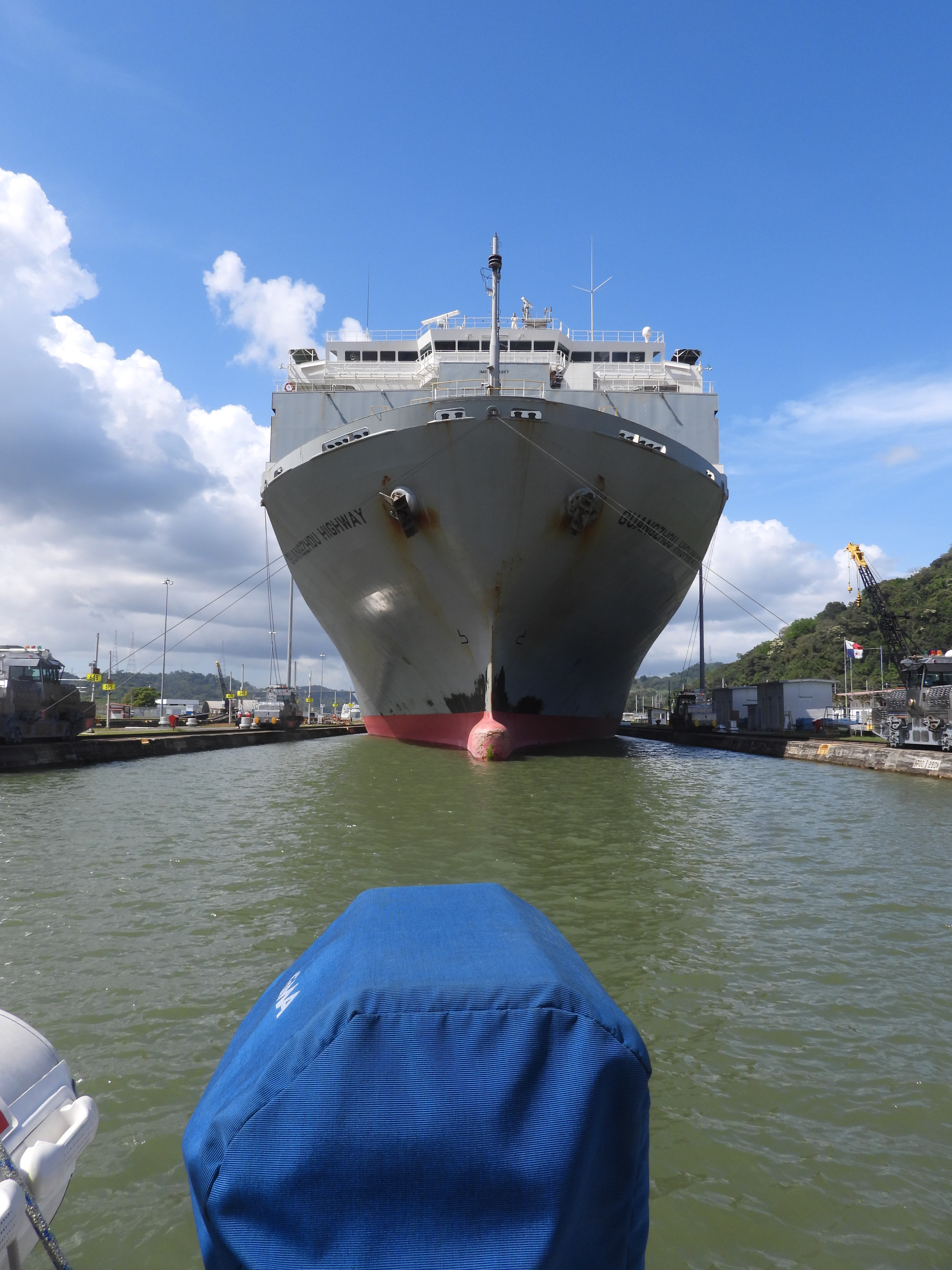 Large ship follows behind us as we transit the Panama Canal.