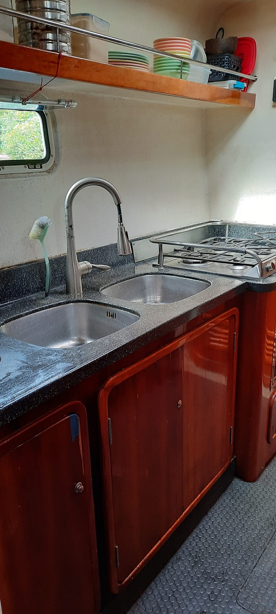 SV Aphrodite Galley before the woodwork refit began.