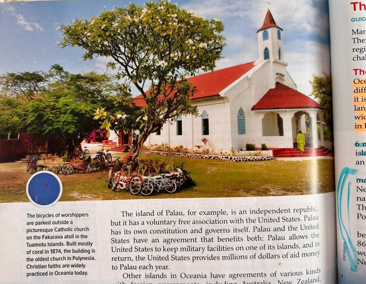 Picture of the Church in North Fakarava, French Polynesia in a Geography textbook