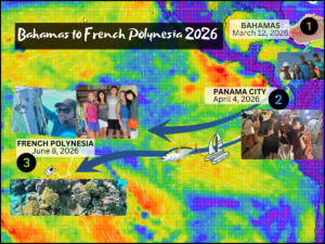 A graphical representation of Paul's trip across the Pacific from Bahamas to French Polynesia