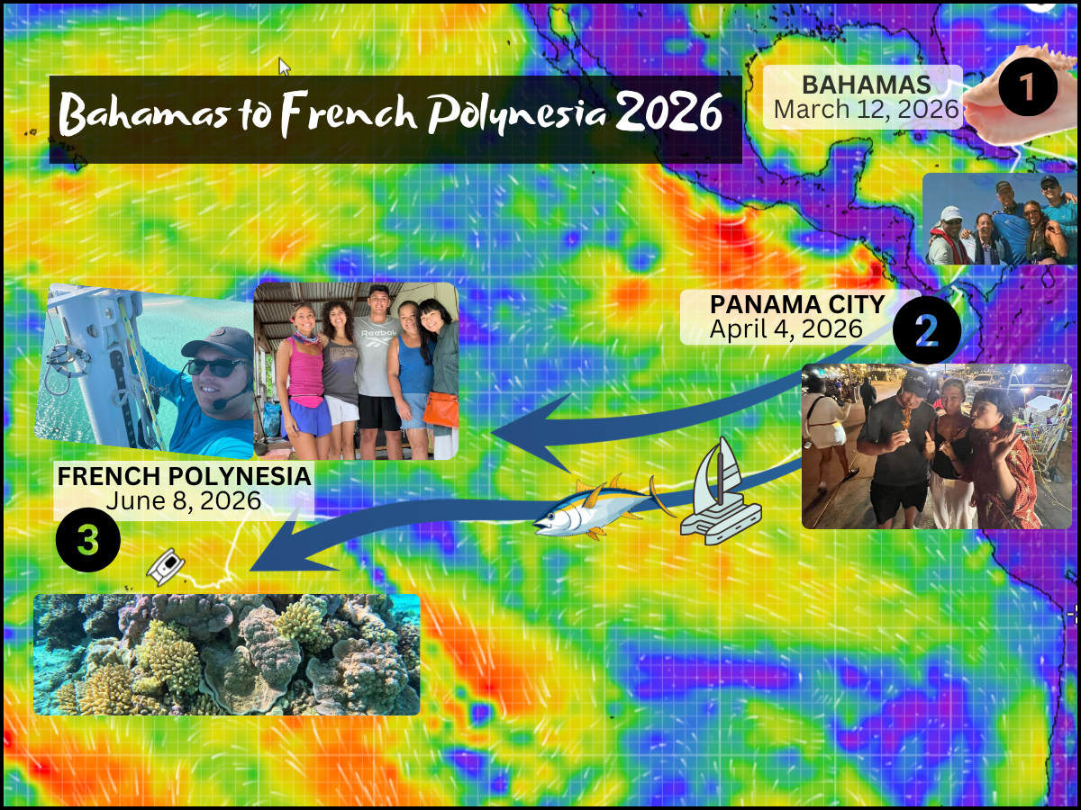 A graphical representation of Paul's trip across the Pacific from Bahamas to French Polynesia
